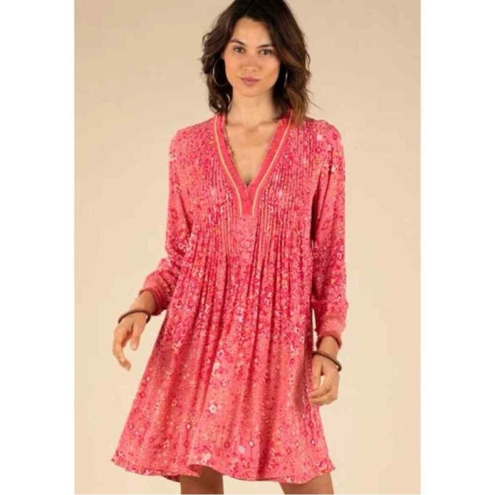 POUPETTE ST BARTH Ola Long Sleeve Mini Dress, Pink Paisley, Medium